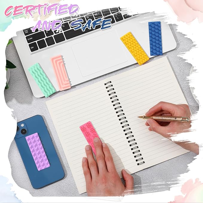 Ireer 6 Pcs Textured Sensory Stickers Silicone Desk Fidget Decals Thick Mental Health Stickers Strips Different Textured Calm Decals Stress Anxiety Relief Items for Adult Autism ADHD Desk Office Gift