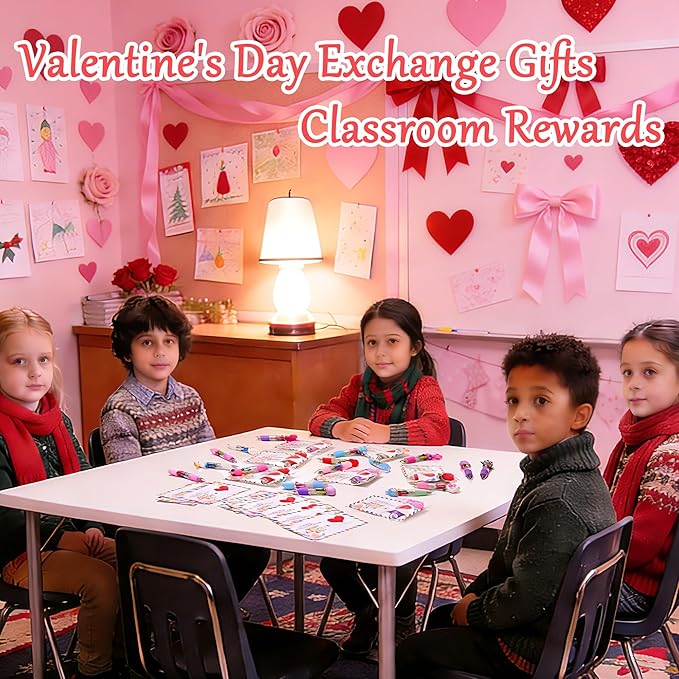 30 Set Mini Multicolor Pens in One 4-in-1, Cute Valentine Pens with 30 Valentines Day Cards for Valentines Day Classroom Gifts, Office Colleagues Greeting Exchange Gift School Party Favors