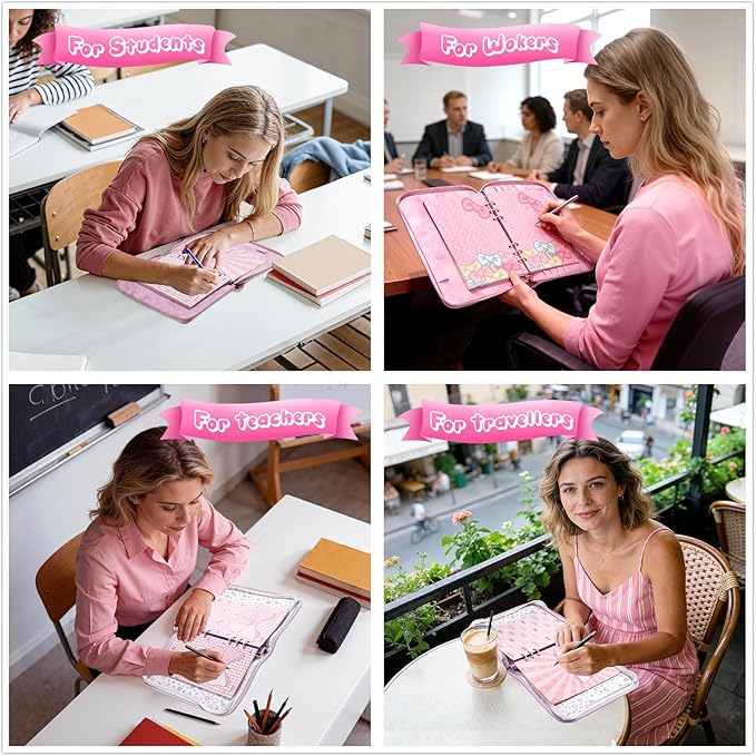 100 Sheets Pink Bow A5 Planner Inserts - 120GSM Thick Bowknot Refill Papers for A5 6-Ring Binder, Cute Cartoon Cat Loose Leaf Sheets for Journal Diary Creative Planning Budget Girls Women