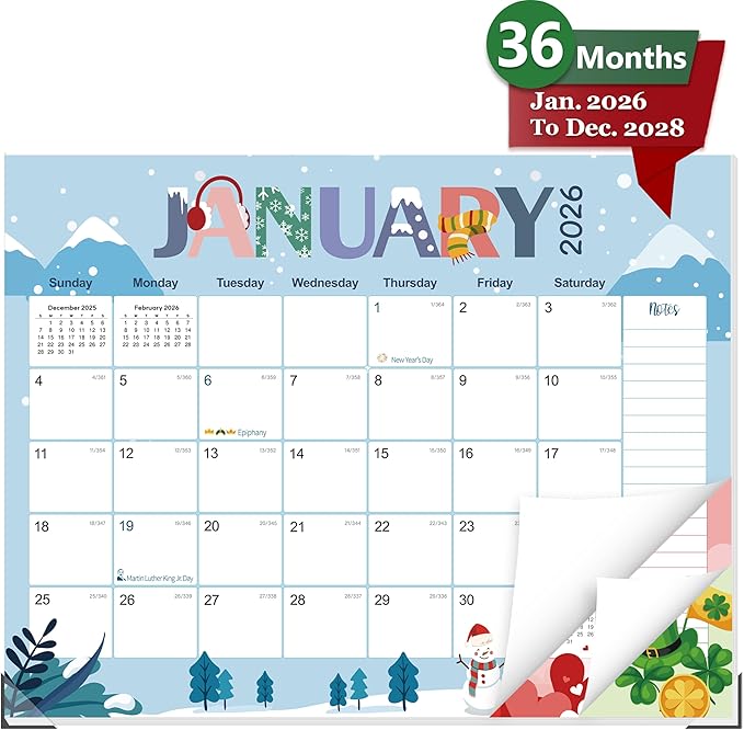 GuassLee Desk Calendar 2026-2028,36 Months 22" x 17" Large Calendar from January. 2026 to December. 2028,Desktop/Wall Monthly Planner with Julian Date and Thick Paper for Office Home School