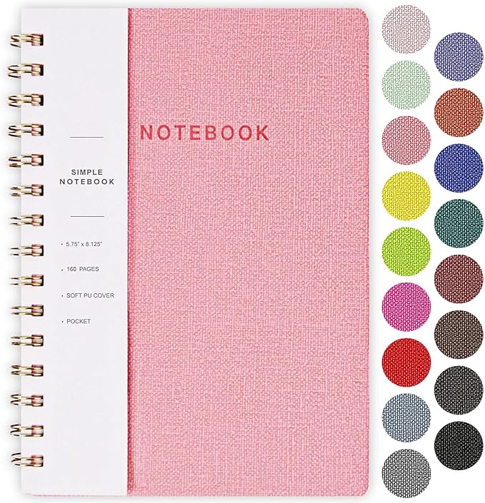 Spiral Notebook, Pink Notebook-6.1x8.2 Inch College Ruled Journal with Inner Pockets and 160 Pages, PU Leather Cover Business Journal, Twin-Wire Binding Notebook Perfect for Office & Home