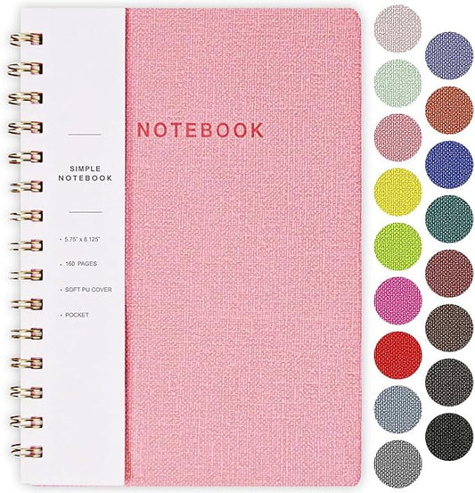 Spiral Notebook, Pink Notebook-6.1x8.2 Inch College Ruled Journal with Inner Pockets and 160 Pages, PU Leather Cover Business Journal, Twin-Wire Binding Notebook Perfect for Office & Home