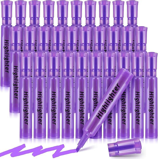 Qilery 30 Pack Highlighters Bulk, Tank Style Chisel Tip Highlighters Markers Pack Quick Drying for Adult Coloring, Home Office Supplies (Purple)