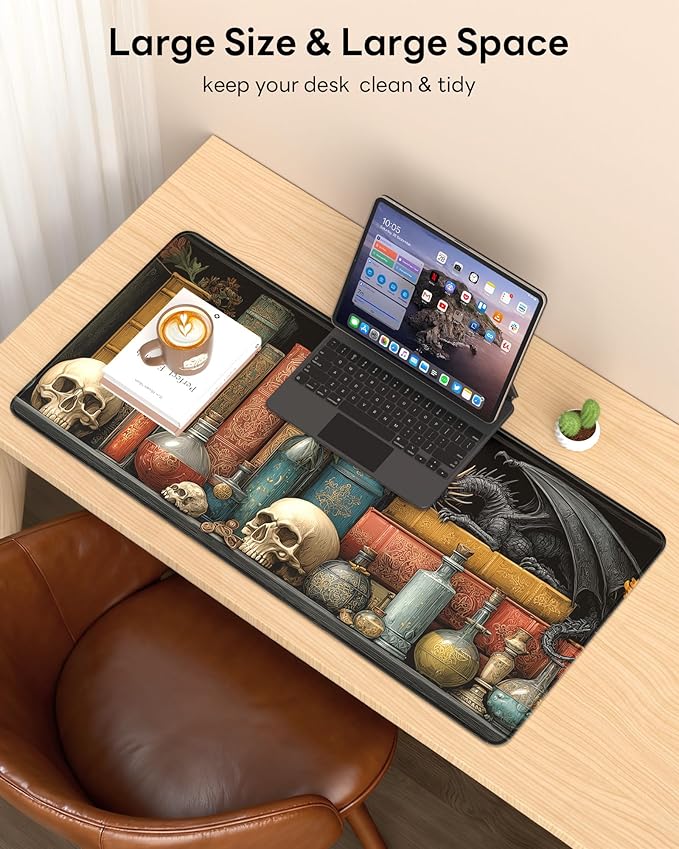 XL Gaming Mouse Pad, 31.5x17.5'' Large Desk Mat with Anti-Slip Rubber Base & Stitched Edges for Gaming, Office, Home - Lizard House