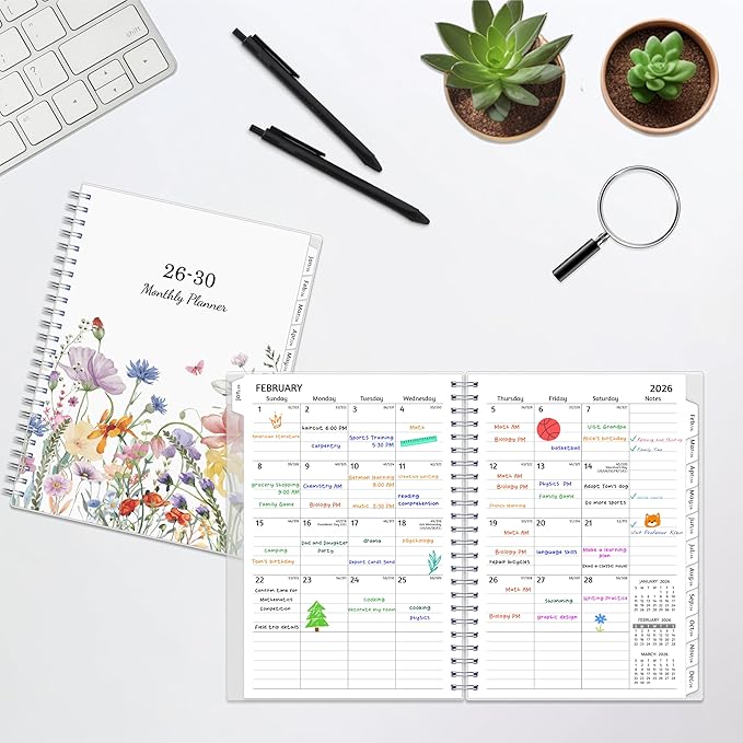 Monthly Planner 2026-2030, 5-Year Calendar Planner 2026-2030, Jan 2026 – Dec 2030, 6.2 x 8.4 In, Ruled Spread, Flexible Cover, Spiral Wirebound, Pocket, 60 Coated Monthly Tabs, Notes ＆ Habit Tracker