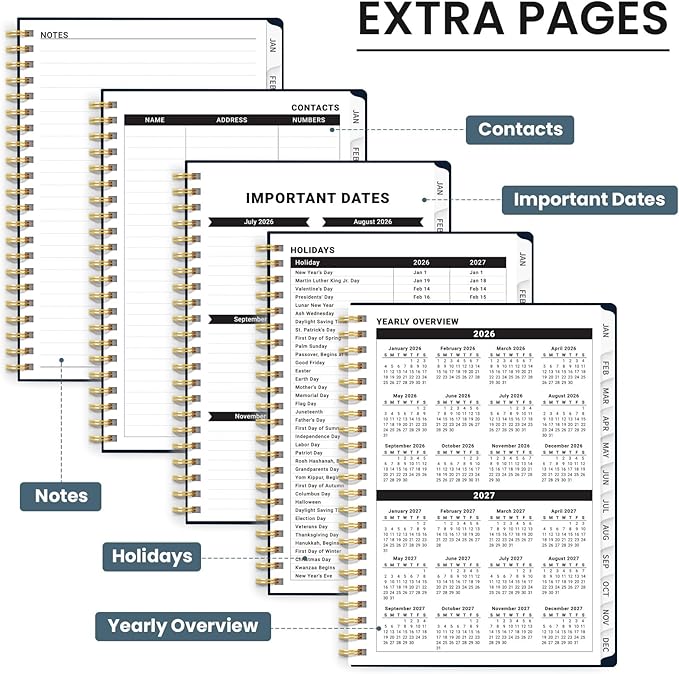 2026 Planner, Weekly and Monthly Planner for Women, January 2026 to December 2026, Pretty Hardcover 2026 Calendar Planner Book with Tabs, Inner Pocket, Spiral Bound, Perfect Office Home School Supplies - 6.3" x 8.5", Vintage Peony