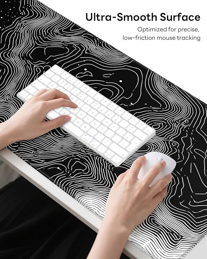 XL Gaming Mouse Pad, 31.5x17.5'' Large Desk Mat with Anti-Slip Rubber Base & Stitched Edges for Gaming, Office, Home - Linear Map