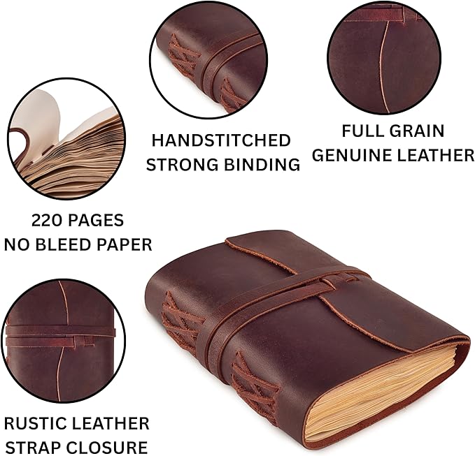 LEATHER VILLAGE Leather Bound Journal - Fuchsia, 11.5"X8.50", 220 Pages - Vintage Blank Paper Diary for Writing, Drawing, Sketchbook, and Travel Notebook - Ideal for Women and Men