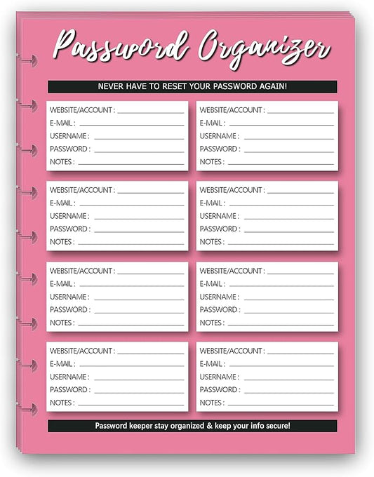 Insert for 9-Disc Classic, Color Password Tracke，Pre-punched Inserts,Refill Calendar
