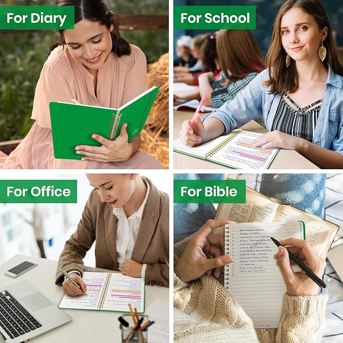 Lined Spiral Journal Notebook for Women, A5 College Ruled Journals for Writing, Hardcover Notebooks for Work, Note taking and Office School Supplies,140 Pages - Racing Green