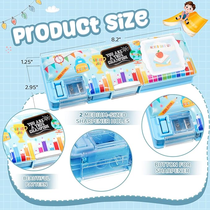 Henoyso Multifunctional Pencil Box for Boys Blue Inspirational Pencil Case with Calculator and Sharpener Cool Pencilcase School Supplies Essentials Christmas Birthday Gift Present for Kids Teens
