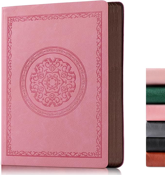 300 Pages Leather Dotted Journal Notebook,Softcover Leather Dotted Journal Notebook for Women Men,300 Pages Notebook for Travel,Business,Work,Office,School Note Taking,5.7'' X 8.3'',pink