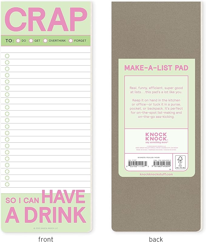 1-Count Knock Knock Crap Make-a-List Pad - Funny Office Desk Accessories & List Pads, 3.5 x 9-inches