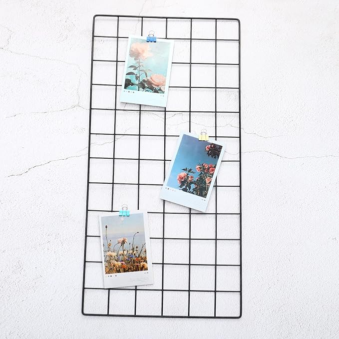 PATIKIL 24"x12" Wire Grid Panel, 1 Pack Wall Grid Decorative Panels Board Photo Pictures Display Decor Hanging Organizer for Home Office, Black