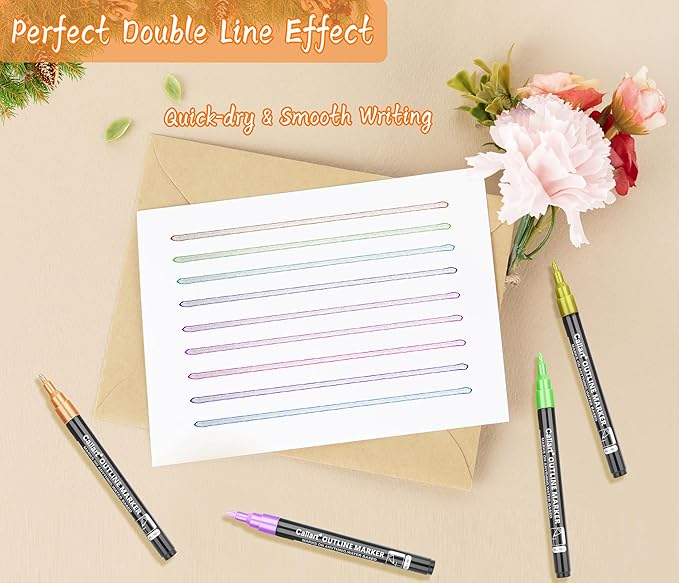 Caliart 12 Colors Outline Markers Shimmer Glitter Pens, Doodling Marker Set for Adults Artists, Cool Fun Craft Drawing Art Supplies