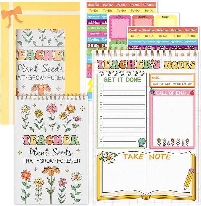 To Do List Pad - Spiral Bound Daily Tear Off Planner Notepad Undated with Checklist, 52 Sheets Vertical Design for Teachers, Office, Students, Appreciation Christmas Gifts (Wildflower)