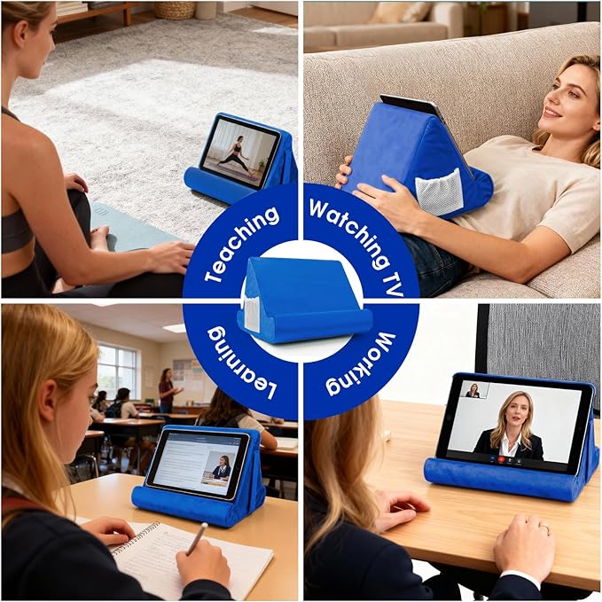 Universal Multi-Angle Tablet Holder - Soft Pad Stand with Net Pocket & Phone Stands for Lap, Knee, Sofa and Bed Phone Pad Stands(Blue)