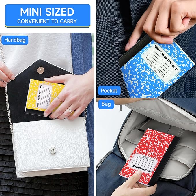 96 Pack Mini Composition Notebooks Bulk College Ruled Half Composition Notebook Narrow Ruled Small Pocket Marble Journal 12 Color-4.5" x 3.25"-60 Sheets for Students Office School Supplies