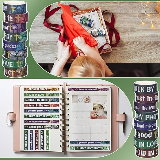 Janlaugh 24 Rolls Christian Washi Tape Gifts Bulk Bible Verse Religious Inspirational Scripture Supplies Cross Washi Tape for Bible Journaling Study Crafting DIY Gifts