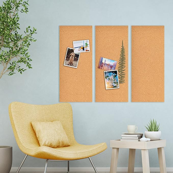 17x8 Cork Board Tiles Bulletin Board, 1/4" Thick Self-Adhesive Cork Boards for Walls, Cork Tiles Vision Board for Home, Office, School, Bulletin Board Decorations(6mm,12pc)