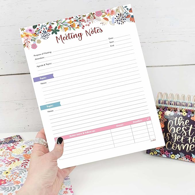 mudrit Meeting Notes Pad - Topics, Takeaways, Action Items & Follow-Ups - Undated Meeting Notes Agenda Organizer 53 pages, Tear Off Book - 8.5" x 11" inches