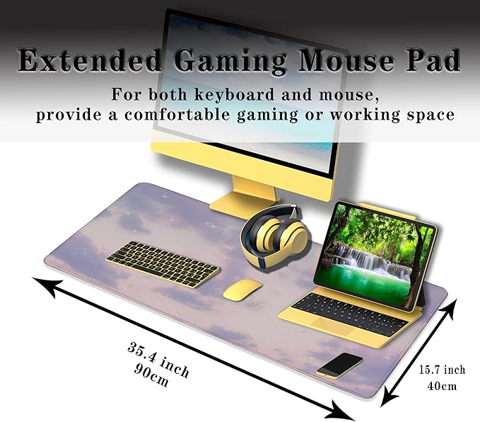 Keyboard Mouse Pad Pink, Desktop Mat Desk Decor for Girls Big Mouse Pad, Desk Pad Gaming Non-Slip Rubber Base Waterproof with Stitched Edges, 35.4 X 15.7 inch for Work/Game/Office/Home