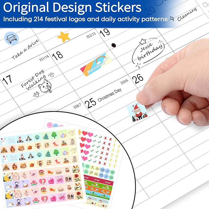 Calendar 2026, Anti Ink Bleed, Durable Thick Paper, Large days Blocks, Wall Calendar 18 Months with Stickers, 17" x 12" Large Simple Style 2026 Calendars for Home, Office, Teacher Supplies- Simple