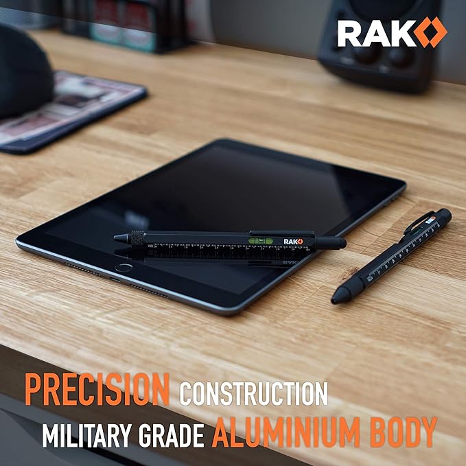 RAK Multitool Pen - Multi-Tool Pen Set 11 in 1, LED Light, Screwdrivers, Level, Ruler, Bottle Opener, and Stylus. Cool Gadgets Gifts for Men, Dad, EDC Tactical Pen Tool, Gift-Ready Box, Pack of 2
