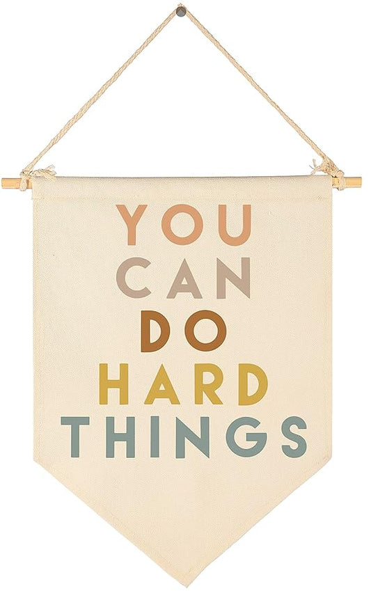 Classroom Wall Decor,Inspirational Classroom Quotes,Teacher Gift,Canvas Hanging Pennant Flag Banner Wall Poster Sign-You Can Do Hard Things-Positive Growth Mindset Quotes for Playroom Homeschool