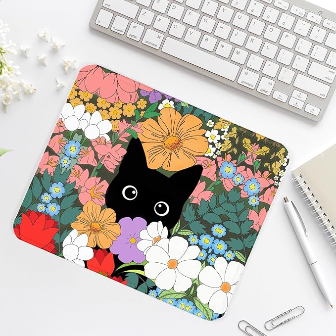 Black Cat Square Mouse Pad,Non-Slip Rubber Base Mouse Pad,Home Office Decoration Desktop Accessory,Laptop Mouse Pad for Office Laptops,9.4x7.8x0.12inch 4
