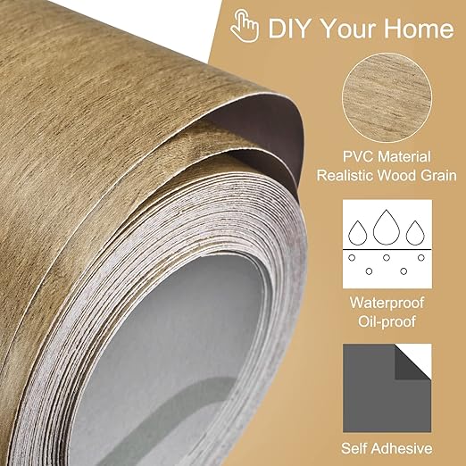 uxcell Wood Grain Tape, 4.72" x33 Ft Wall Paper Border Sticker Self-Adhesive Wood Grain Repair Patch with Scraper for Wall Corner Table Door Sofa Furniture Home Decor (Light Yellow)