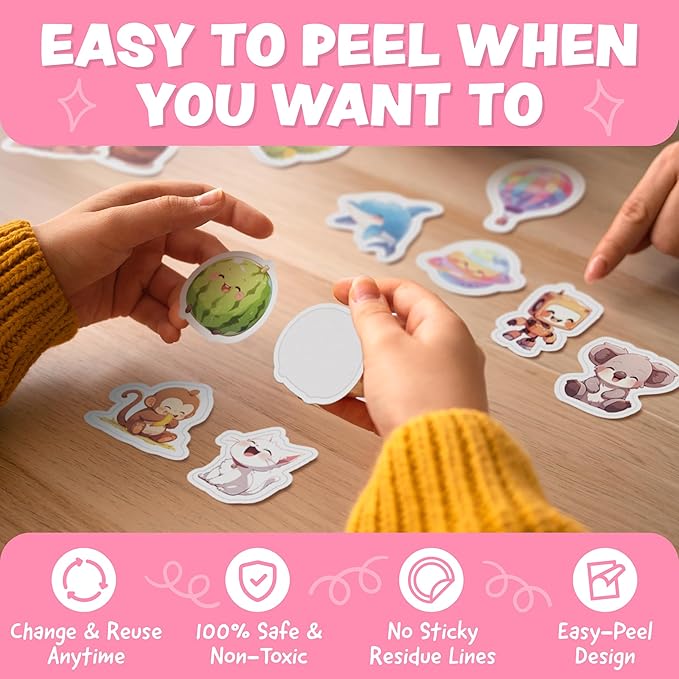 Cute Stickers for Kids - Kawaii Water Bottle Stickers for Teens - 108pc Sticker Pack - Waterproof Vinyl Stickers for Water Bottles, Scrapbook, Laptops - Valentine Stickers for Kids Classroom, Gifts