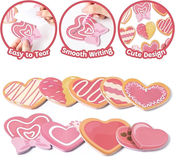 9 Packs Valentine's Day Sticky Notes Sweet Heart Dessert Chocolate Cookie Self-Adhesive Writing Notepads Memo Pads Office School Stationery Supplies Party Favors Classroom Exchange Gifts, 270 Sheets
