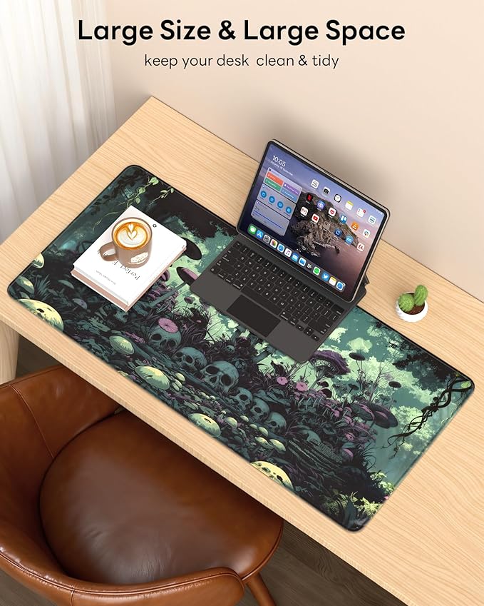 XL Gaming Mouse Pad, 31.5x17.5'' Large Desk Mat with Anti-Slip Rubber Base & Stitched Edges for Gaming, Office, Home - Gloomy Cemetery