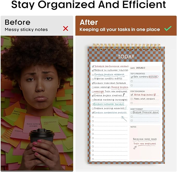 To Do List NotePad, Aesthetic To Do List Notebook for Work With 52 Sheet For Daily Tasks and Goal Setting, Undated Daily Planner Perfect for Office, Home and School Supplies - Earth Checkered