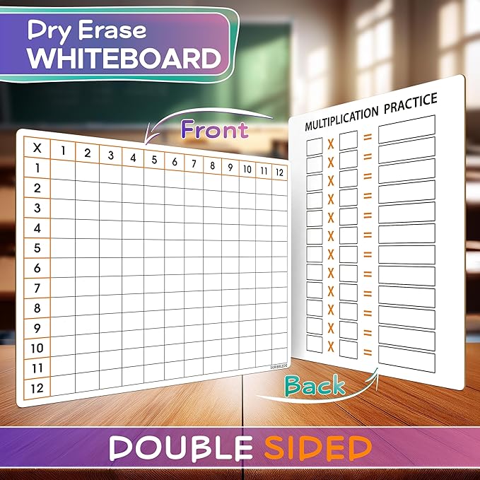 SCRIBBLEDO 11" x 14" Dry Erase Multiplication Chart Whiteboard Multiplication Table Double Sided Times Table Math Manipulatives White Board for Classroom Home Mini Lapboard All Ages