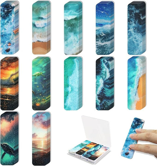 48 Pieces Anxiety Sensory Stickers with Storage Box - Sensory Strips 2 Textured Surface Adhesives Fidget Strips for Office & Classroom Desk Relieve Adult & Teen Stress (Ocean Style)