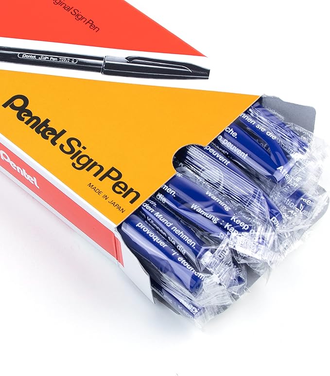 Pentel Sign Pen Fiber-Tipped Pen, Blue Ink, Box of 12 (S520-C)