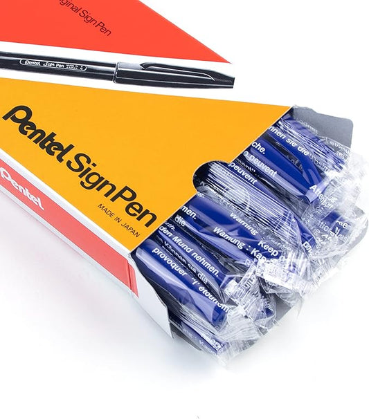 Pentel Sign Pen Fiber-Tipped Pen, Blue Ink, Box of 12 (S520-C)