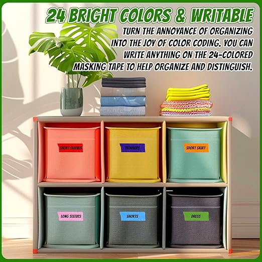 24 Rolls Bulk Colored Masking Tape for Art, 2 inch x 360 Yards for Crafts, Labeling, DIY Decorative, Colored Painters Tape, Rainbow Colors Tape for General Use Projects, Easy Tear No Residue