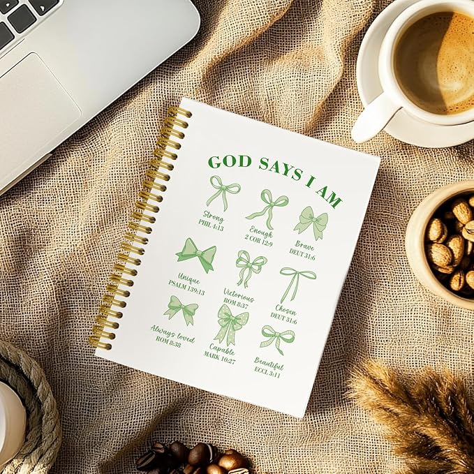 Bible Journal for Women, Christian Prayer Journal Sage Green Notebook Gifts For Teen Girls Kids, Bible Study Supplies，Coquette Preppy Bows Cute Church Faith Journaling Hardcover Spiral Notebook 5.5 X 8.3
