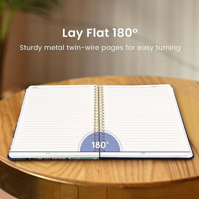 Taja Spiral Journal Notebook for Women, Pretty Hardcover Lined Notebook for Work & Note Taking, Aesthetic Cute Journal for Writing, 140 Pages, 5.8"x8.3", Midnight Cranes
