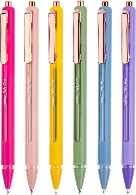 Mr. Pen- Retractable Gel Pens, 6 Pack, Black Ink Gel Pens Fine Point 0.5mm, Vibrant Barrels, Fast Dry, Gel Pen
