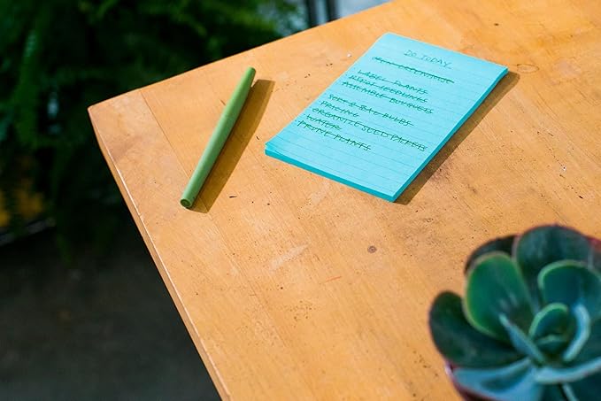 Post-it Notes, 4 in x 6 in, 5 Lined Sticky Note Pads, 100 Sheets per Pad, Beachside Café Collection, School Supplies and Office Products (Pack of 12)