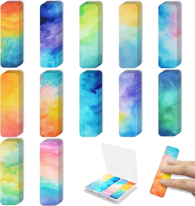 48 Pieces Anxiety Sensory Stickers with Storage Box - Sensory Strips 2 Textured Surface Adhesives Fidget Strips for Office & Classroom Desk Relieve Adult & Teen Stress (Watercolor Style)