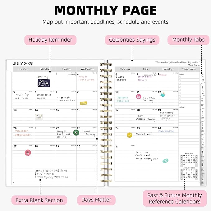 Ospelelf 2025 2026 Planner Weekly and Monthly Calendar Spiral Bound, A4 Office Supplies For Women & Men, 18 Months PVC Cover Life Planners with Stickers Colorful Tree