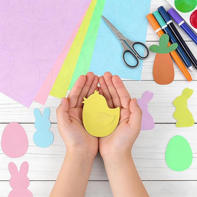 260 Pcs Easter Pre-Cut Cutouts Set, Colorful Bunny Egg Paper Cutting, Assorted Easter Shape Cut-Outs for Festival-Themed Party Bulletin Board Decoration and DIY Crafts Supplies