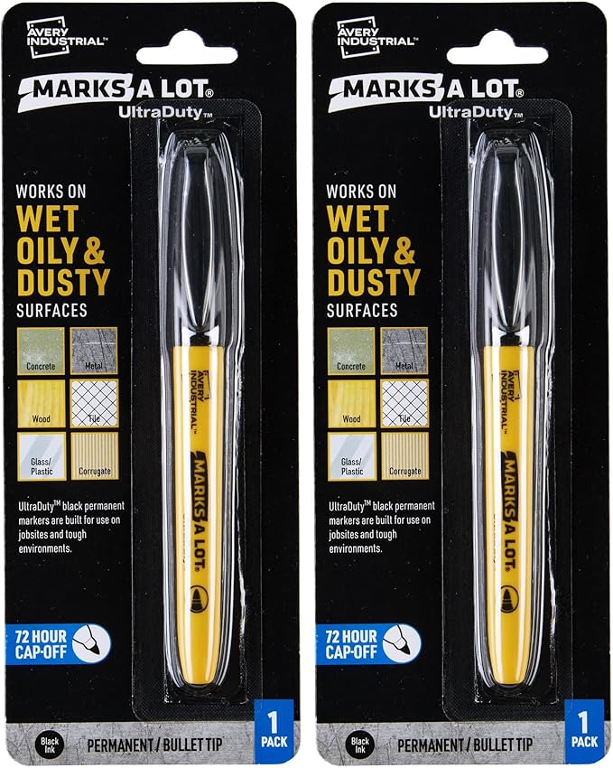 AVERY Marks A Lot UltraDuty Permanent Markers, Bullet Tip, Water Resistant, 1 Black Industrial Marker (29843) (Pack of 2)