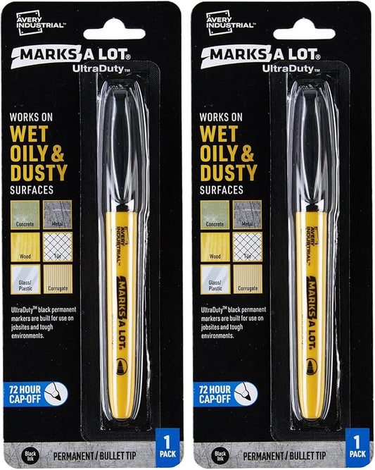 AVERY Marks A Lot UltraDuty Permanent Markers, Bullet Tip, Water Resistant, 1 Black Industrial Marker (29843) (Pack of 2)