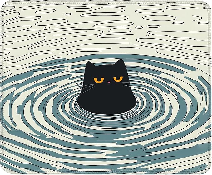 Cute Black Cat Desk Pad Mat with Stitched Edges and Non-Slip Rubber Base, Premium-Textured Mouse Pad for Laptop, Computer & PC, Gaming & Working, Waterproof Mousepad